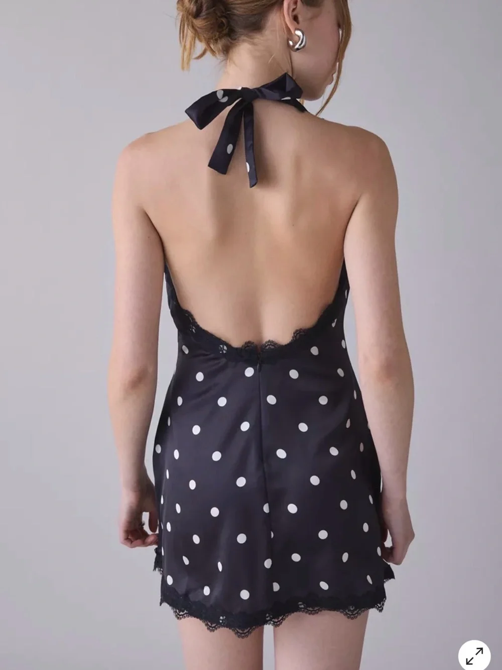 Lioness Black and White Polka Dot Lace Trim Halter Slip